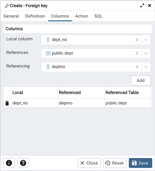 Table dialog foreign key constraint columns