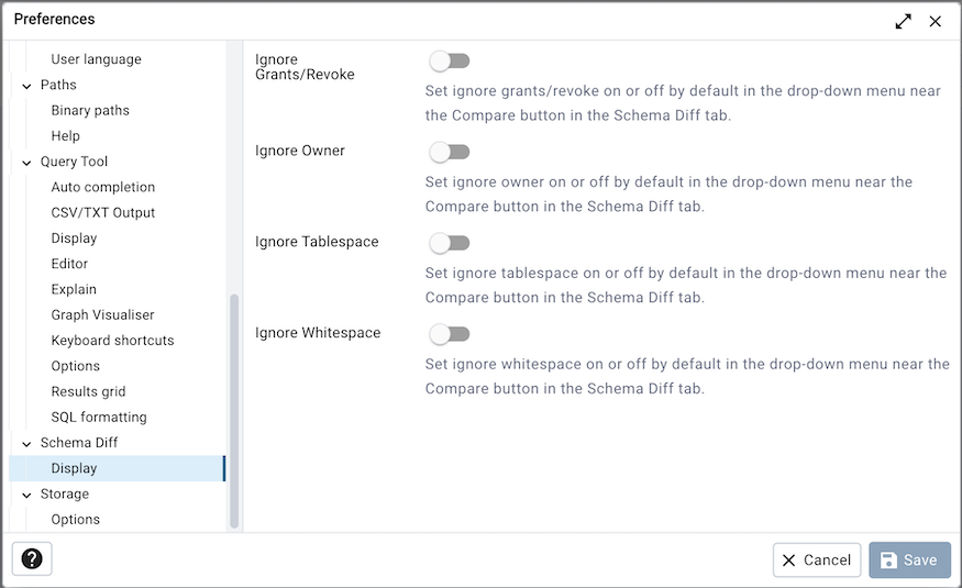 Preferences schema diff