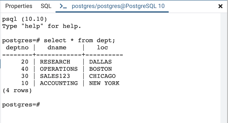 PSQL tool window